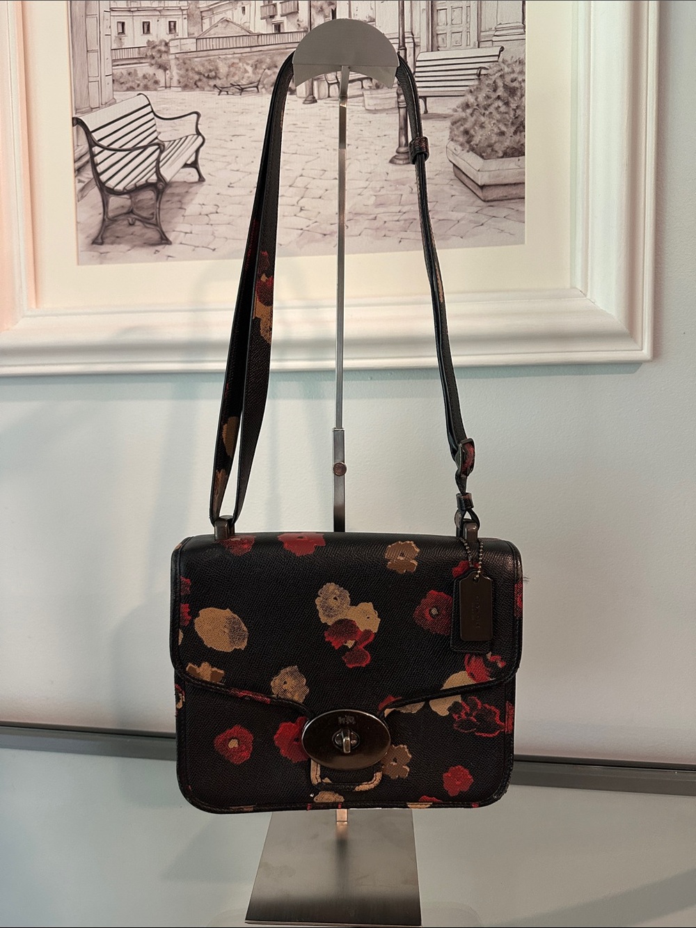 Coach Page Shoulder Bag with Red and Tan Floral Print